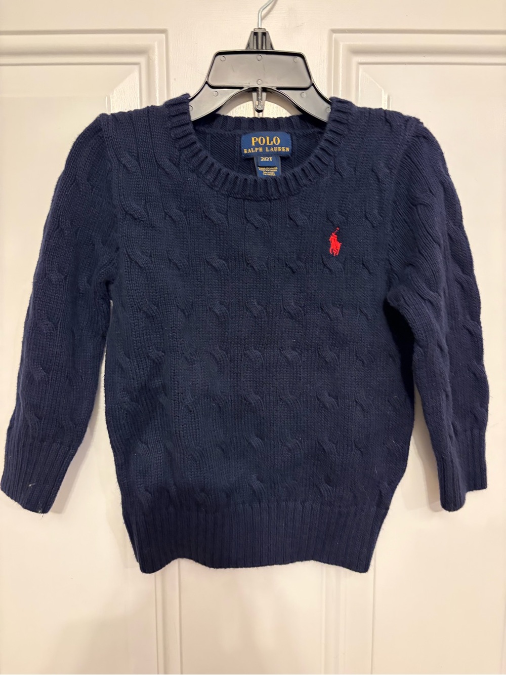 Polo by Ralph Lauren Navy Cable-Knit Crewneck Sweater with Red Pony